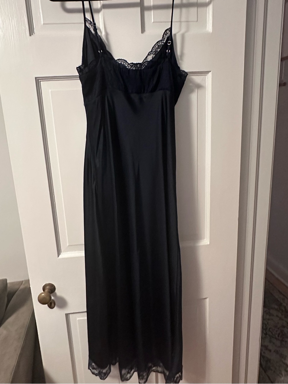 Abercrombie Satin Lace-Trim Slip Dress in Deep Navy - Picture 2 of 8